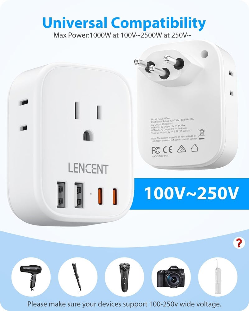 Lencent Switzerland Travel Plug Adapter, Swiss Power Adaptor with 4 American Outlets, 4 USB Charger(2 USB C), Type J Plug Converter for US to Switzerland, Liechtenstein, Rwanda, Safe Grounded - Image 5